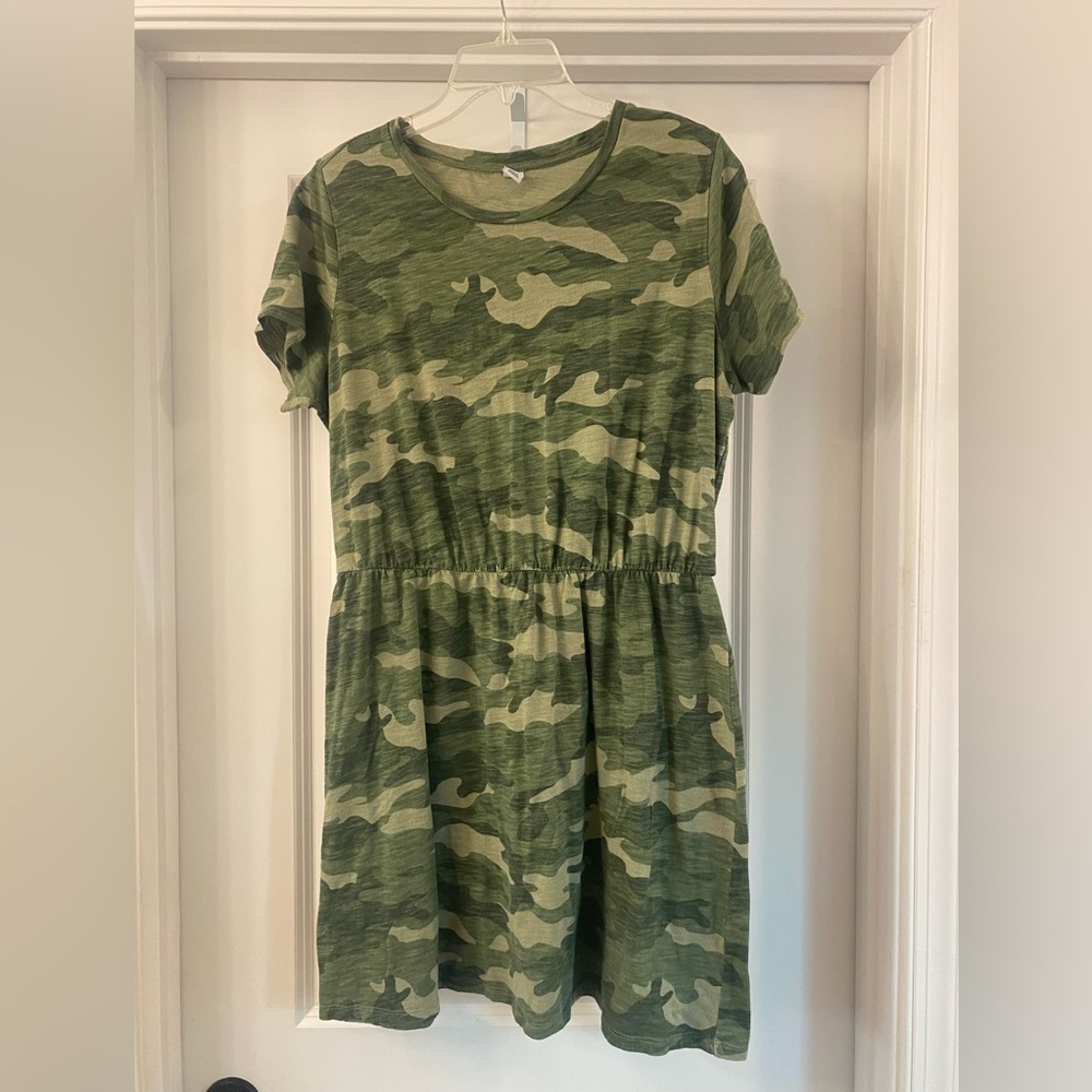 Old Navy Women's Slub-Knit Mini T-Shirt Dress Olive Camouflage Large